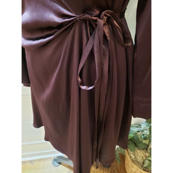 Banana Republic Sheath Dress Womens XS Purple Midi Satin Long Sleeve Tie Waist - Picture 14 of 15